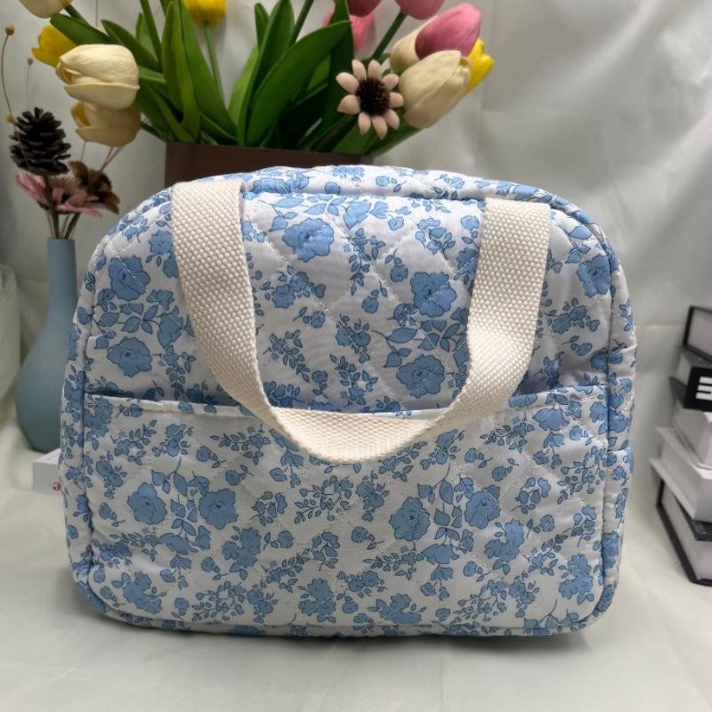 

Women Thermal Insulation Lunch Bag Floral Printed Hand-Held Cooler Bag Large Capacity Lunch Box Bag Travel Picnic Camping Bag