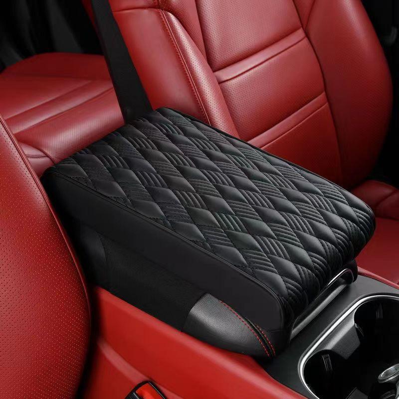New Leather Memory Foam Car Armrest Mat Booster Console Universal Center Cushion Stripe Rhombus Embroider Armrest Seat Box