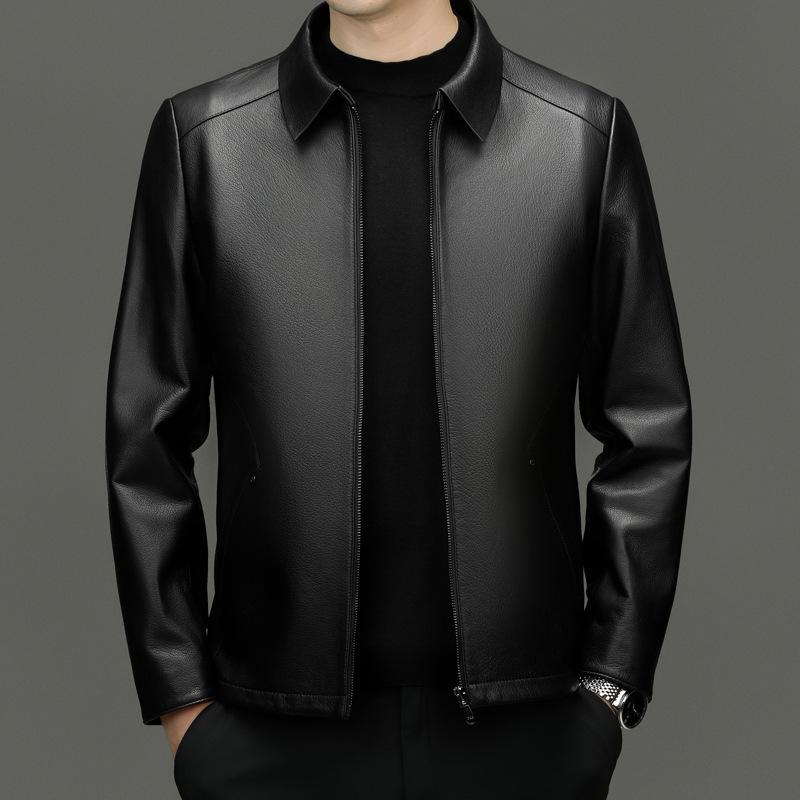 Goatskin leather jacket autumn and winter new middle-aged business casual leather jacket