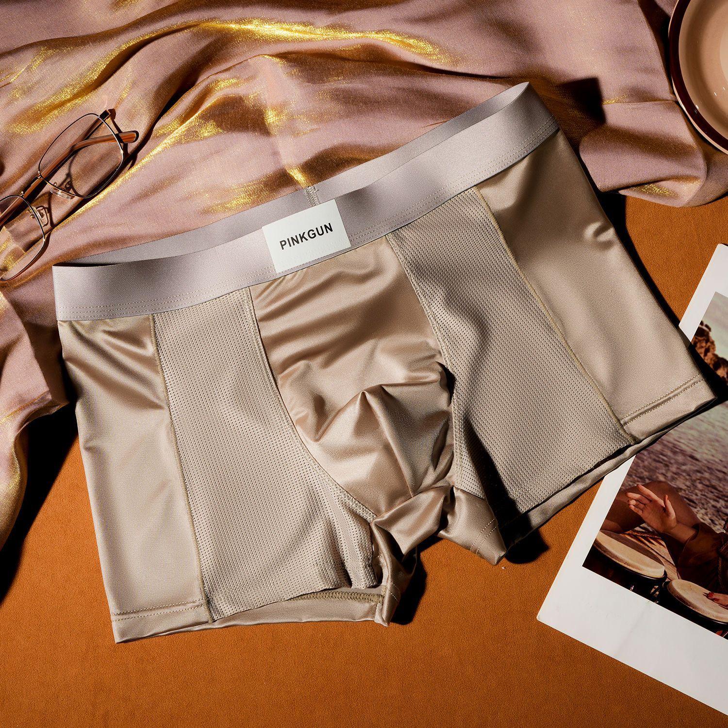 

Men s Light Luxury Satin Breathable Boxer Briefs – Ice Silk & Antibacterial Mesh, Comfortable High-End Summer Underwear XXXL [140-160 lbs]