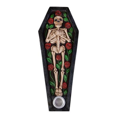 Skelett mit Rosen Sargkegel & Räuchergefäß