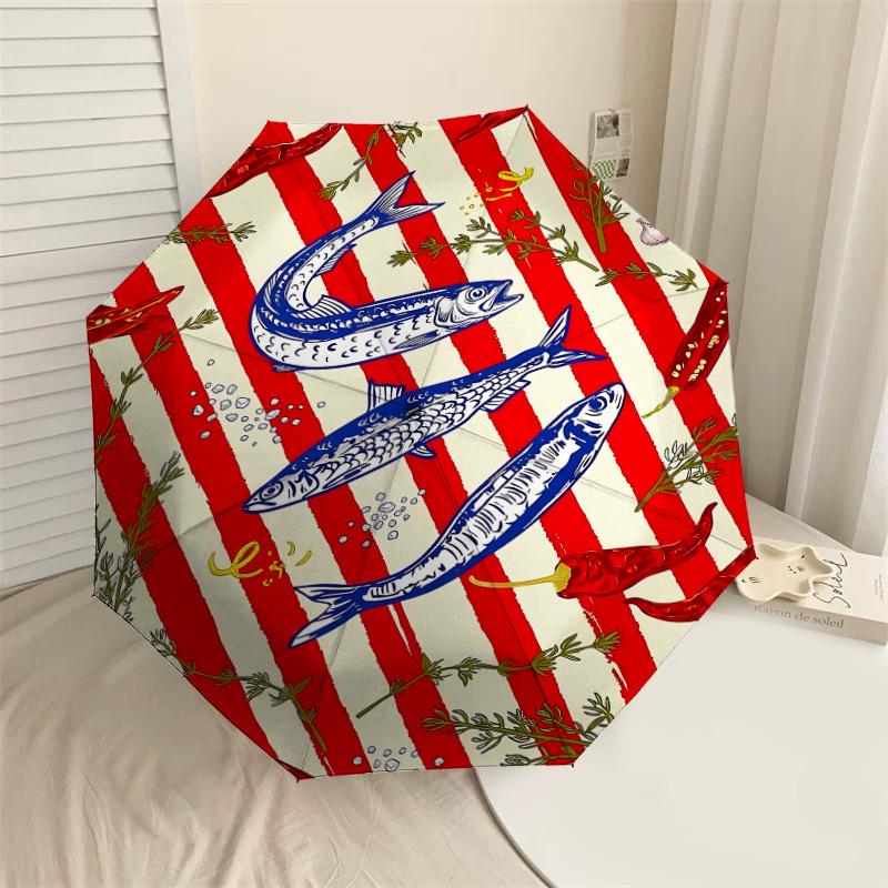 

1PC Mediterranean Seafood Umbrella-8-Rib Reinforced Portable Folding Travel Suitable for All Seasons Outdoor Daily Use Is an Ideal Choice -K0419
