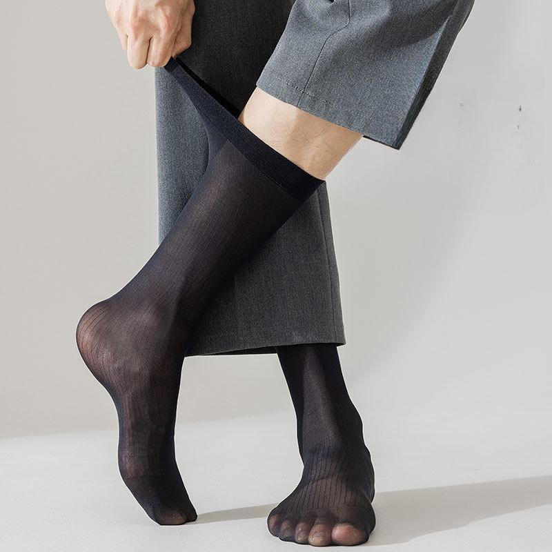 Socks, Silk Socks, Summer Thin Men's Socks, Business Black, Breathable, Anti-odor, Sexy Texture, Long Tube