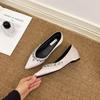 Pointed Toe 5cm Height-Increasing Nude Rhinestone and Black Patent Leather Flats