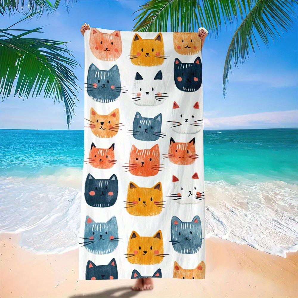1pc Colorful Cats Microfiber Beach Towel Lightweight Absorbent Quick Dry Oversized Sand Free Wrap Travel Sheet Cute Animal Print