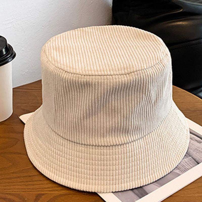 Corduroy hat embroidery autumn and winter bucket hat men's versatile thermal basin hat bucket hat tide