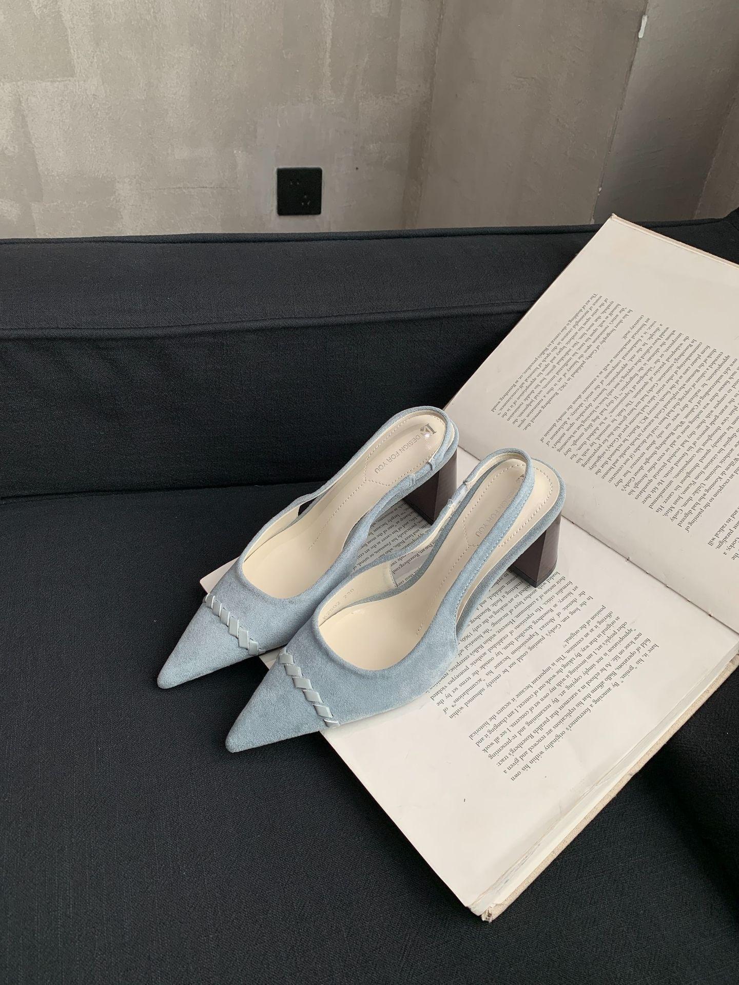 

[Excluding Tax] Temperament Bag Head Sandals Children S Spring Splicing Thick Heel High Heels Women S Suede Sandals 39