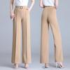 Frühling und Sommer High Waist Ice Silk Wide Leg Pants Mamas gerade Hose Elegante Baggy Pants mit elastischer Taille für Damen