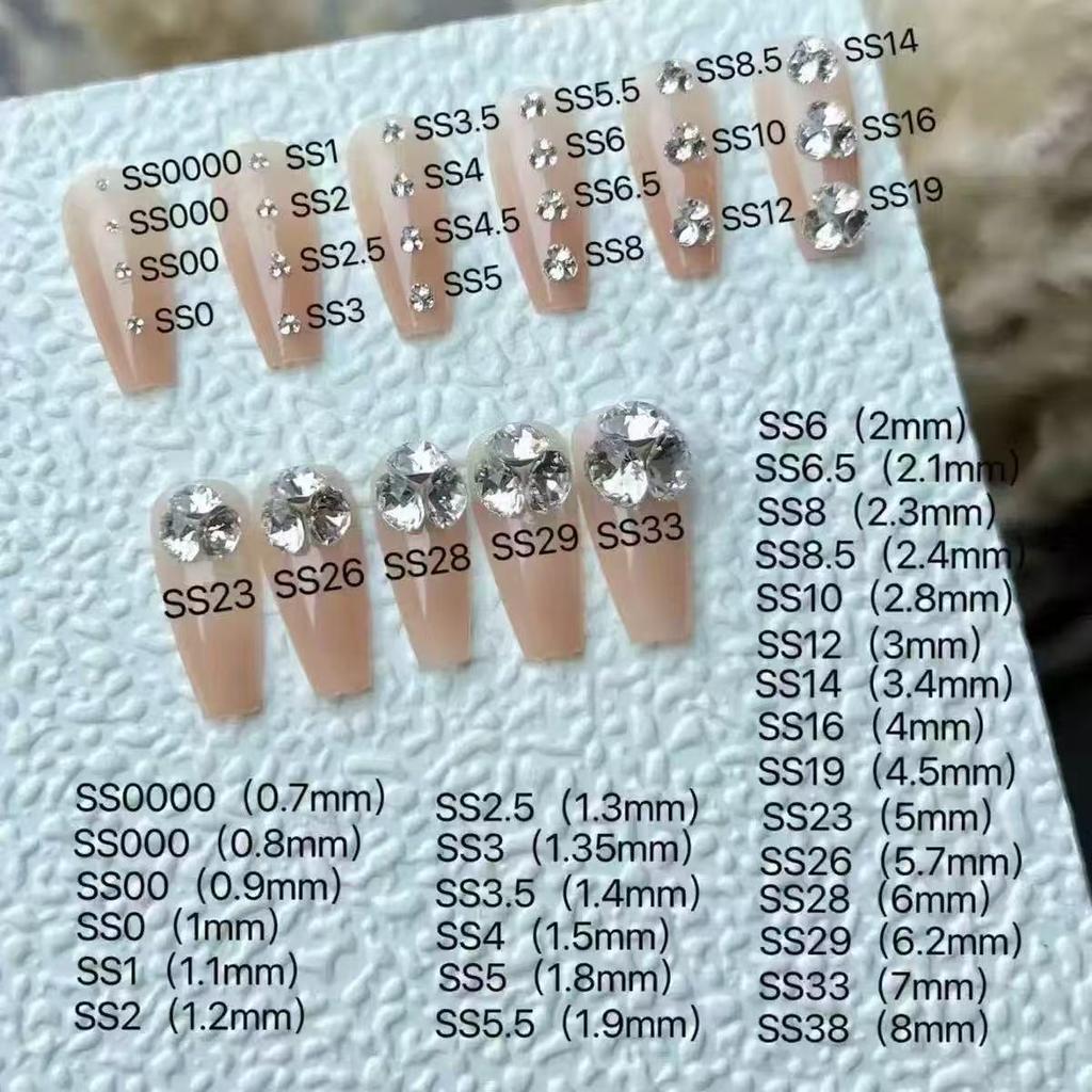 99% Imitation Austrian Crystal Rhinestones for DIY Nail Art - Pointed Bottom & Flat Top, 33 Facets