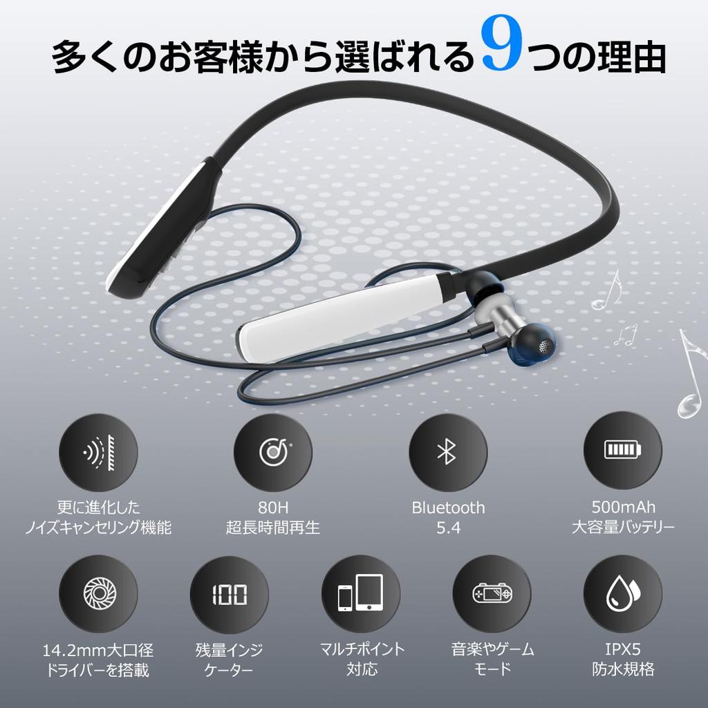 SOPPY Wireless Neckband Bluetooth Stereo with ENC Noise Up to 80 Hours of Continuous IPX5 Battery Level Magnetic Compatible with Android and iPhone