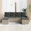 Ensemble de canapé de jardin de 6 pièces avec coussins en rattan synthétique gris clair, Canapé de jardin de 2 places 3354141