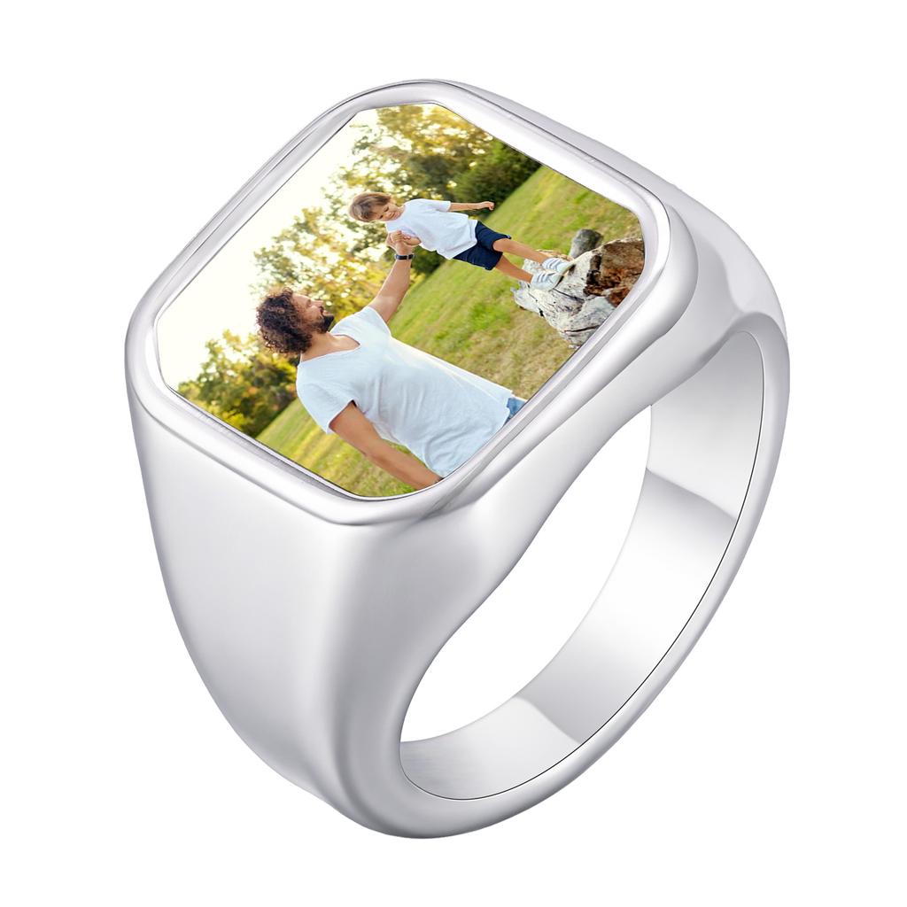 Personalisierter Bildring für Männer Jungen,Edelstahl Wolf Keltisches Knotenbild Siegelring,Schulclub Abzeichen Familienfoto Ring