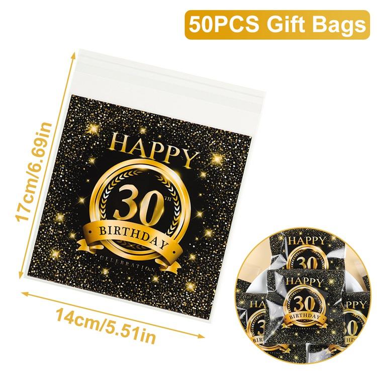 

50 шт. Пластиковые пакеты для конфет, пакет для печенья на день рождения, самоклеящийся пакет для конфет на 30-й, 40-й день рождения, подарочный пакет для упаковки as shown