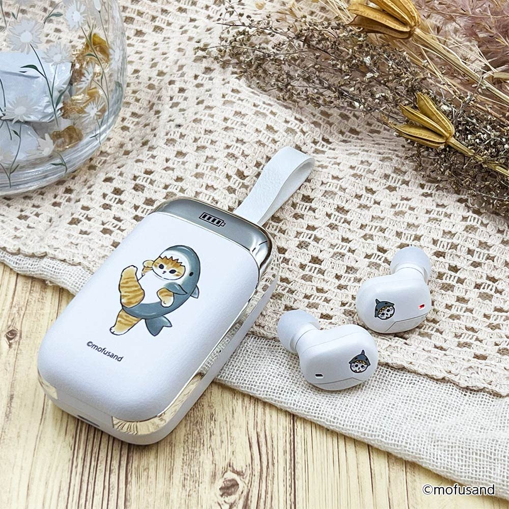Mofusand True Wireless Earbuds (Shark Cat Design) IPX4 Waterproof, Touch Sensor Control, Bluetooth 5.0, High-Quality Drivers for Calls, Music, and