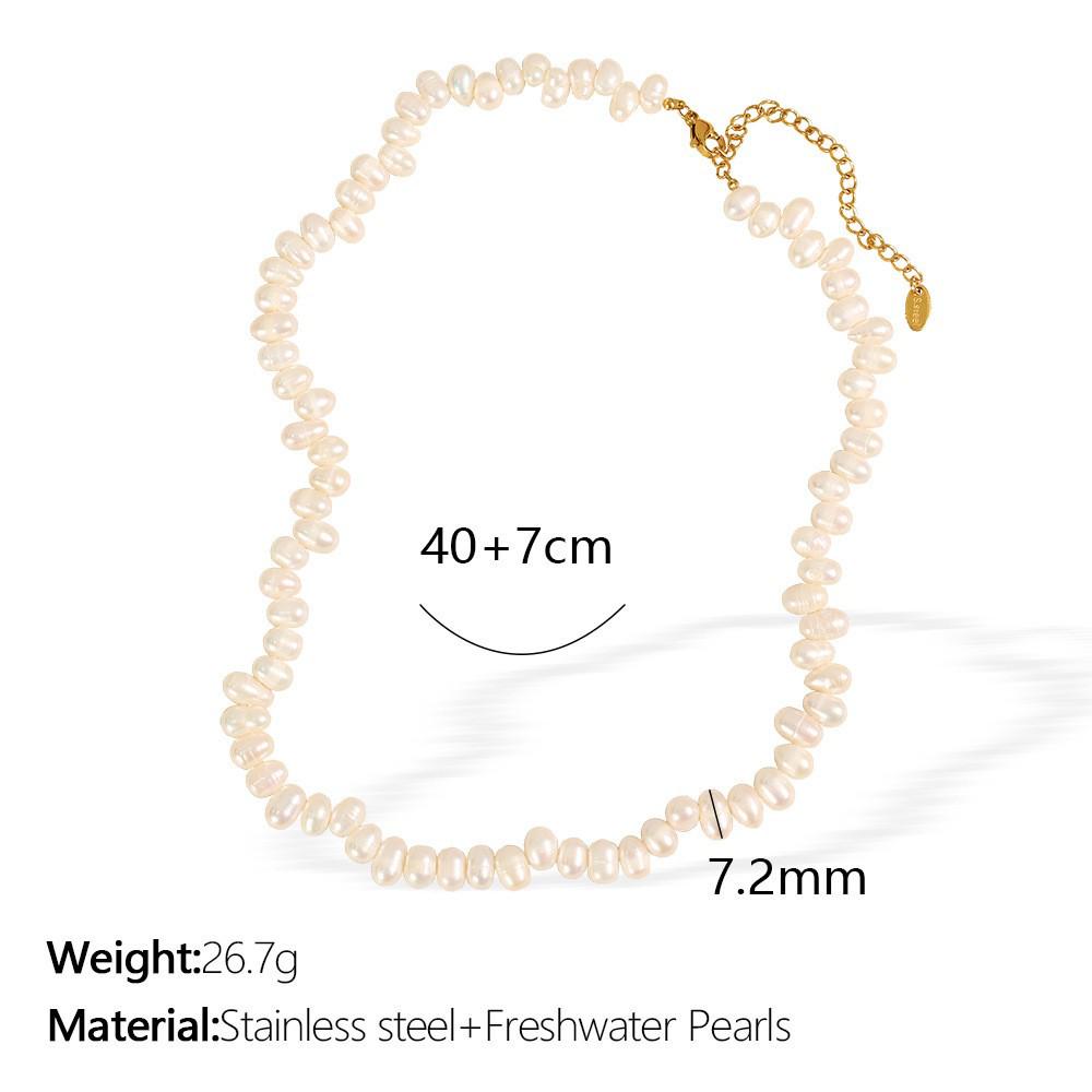 Elegant Pearl and Stainless Steel Beach-Style Necklace & Bracelet Set for Women