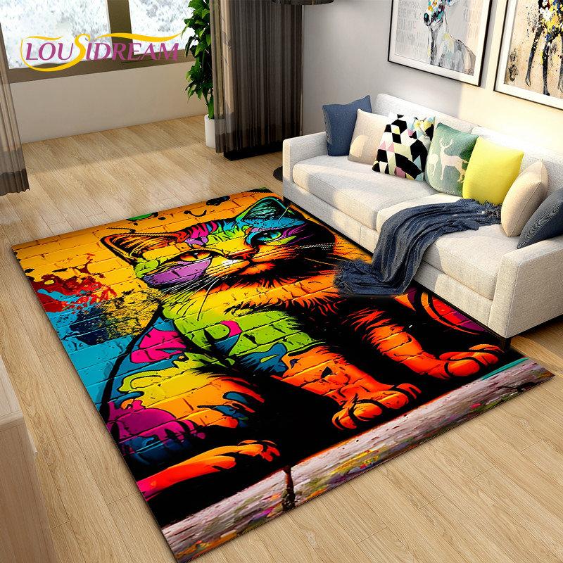3D Cartoon Cute Cat Area Rug,Carpet Rug for Home Living Room Children's Bedroom Sofa Doormat Decor,Kitchen Non-slip Floor Mat