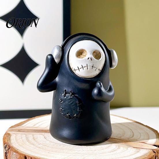 Funny Gothic Desktop Figurine Halloween Ghost Figurine, Spooky Black Robe Statue, Cute Dark Theme Party Supplies Skull Resin Ornament for Home