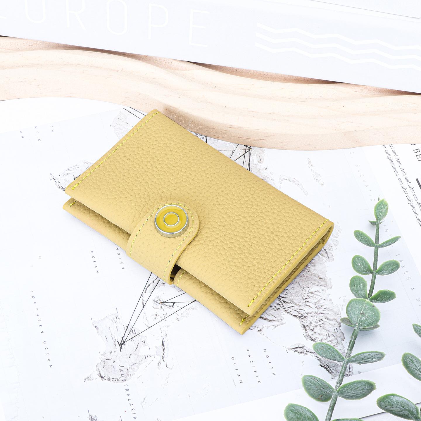 

Premium cow Leather Business Card Holder,Luxury Slim Card Wallet with Snap Closure, Multi-Card Slots card bag for Driver License жовтий