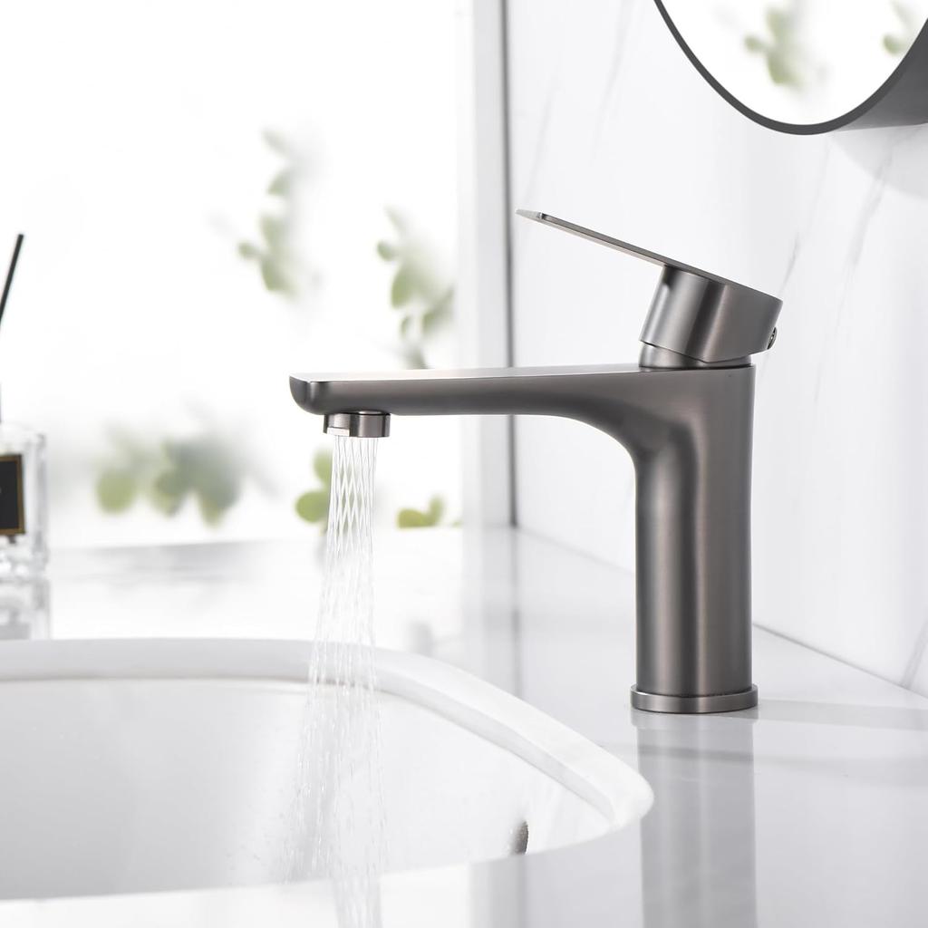 Bathroom Faucets for Sink Lavatory Faucet 304 Stainless Steel Single Hole Single Handle, Gun Gray