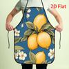 1pc 2D Printed Creative Apron Vintage Lemon Fruit Floral Pattern Blue Background Kitchen Cooking Baking Gardening Wear Stylish D
