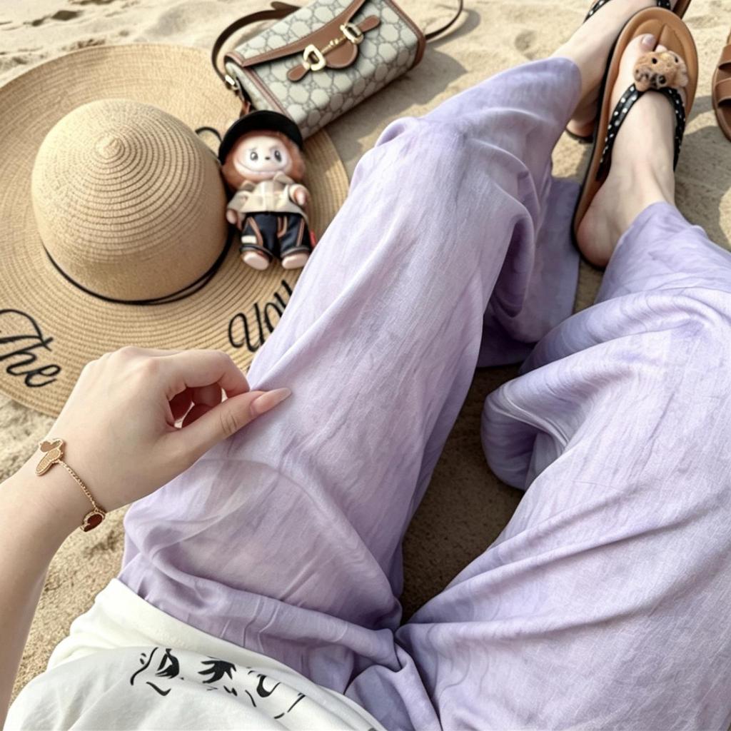 Three Sizes Women's Cotton Silk Wide-Leg Rayon Pants - Spring/Summer Breathable, Plus Size Casual Home Sleepwear