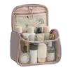 HK8297 Waterproof Clear Design Makeup Bag Large Capacity Cosmetic Bag PU Leather+PVC Travel Toiletry Organizer with Portable Handle Strap