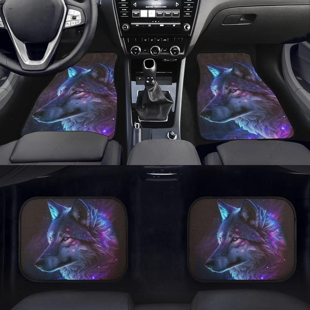 Galaxy Wolf Floor Mats for Cars Front & Rear Seat Carpet Floor Mats All Weather Protection Universal Fit Mat for Car SUV