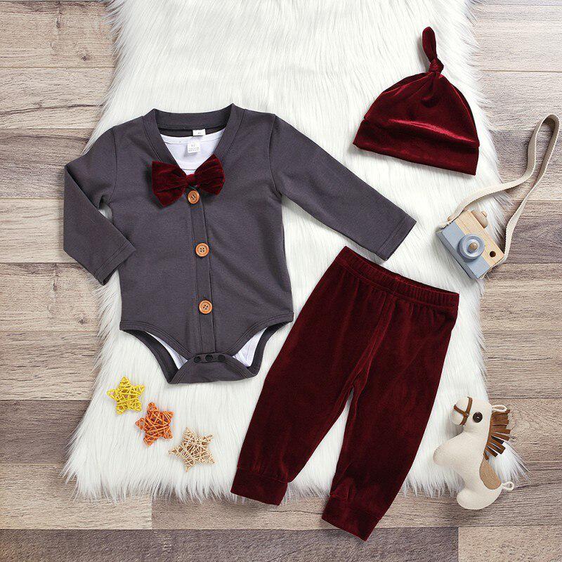 Buy Baby Boy Autumn Gentleman Clothes Set Bow Tie Romper Bodysuit