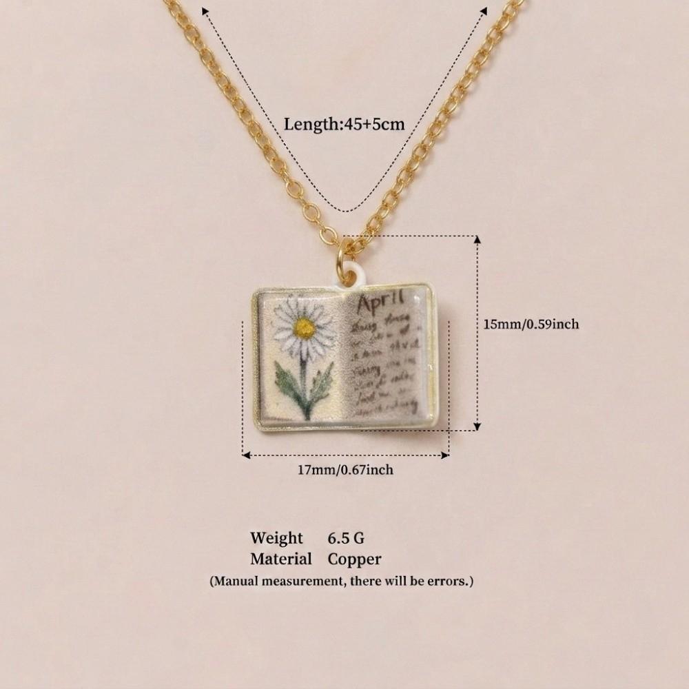 Flowers Birthday Necklace Month Design Sense Necklace Vintage Book Pendant Necklace Jewelry