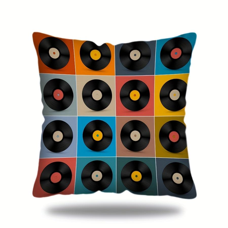 1Pc Retro Vinyl Record Themed Throw Pillow Cover Modern Design Zipper Pillowcase Square Cushion Case Home Decoration