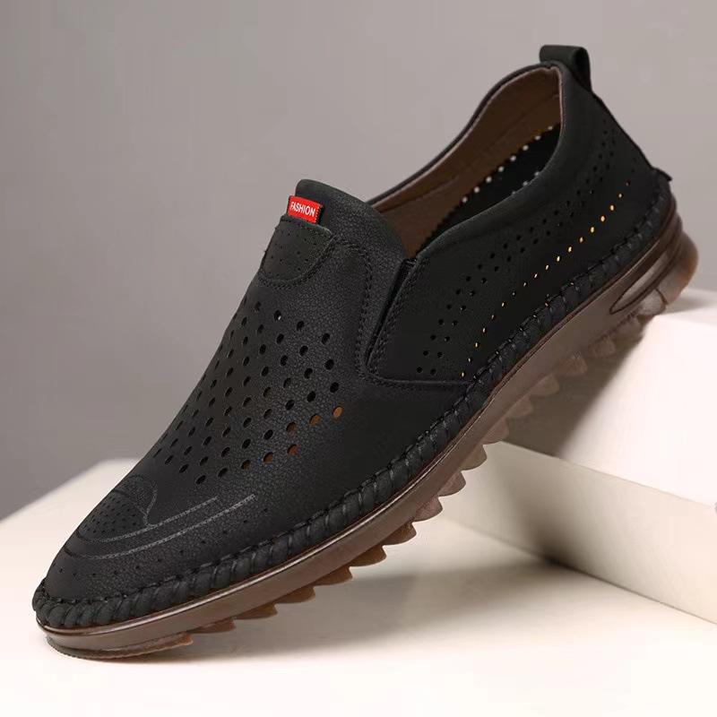 Men's Leather Shoes Spring and Summer New Soft Surface Soft Sole Business Men's Shoes Hollow Breathable Supply Shoes