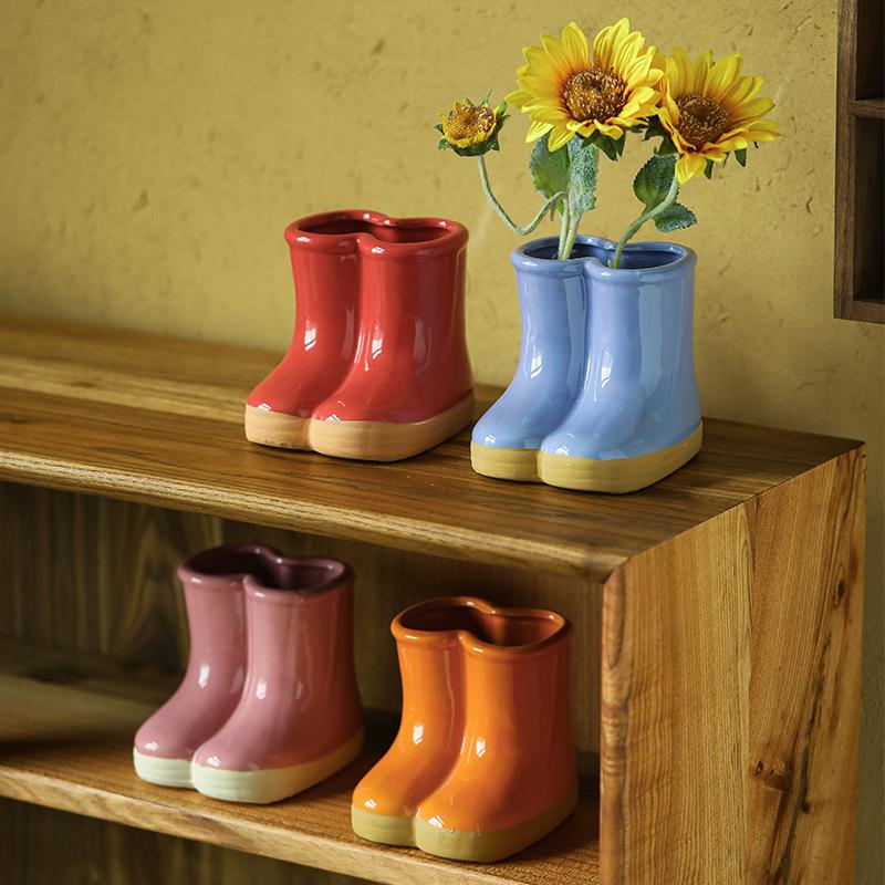 Keramik Blumentopf Blumenvase Grobkeramik Cartoon Stiefel Gummistiefel Schuhe Blumenarrangement Zubehör Garten Topf