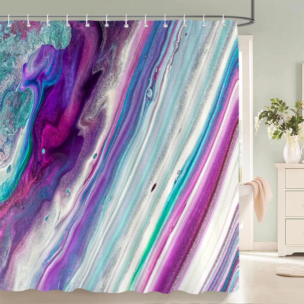 1 Pcs Shower Curtain Color Stripe Printed Bathroom Curtain Polyester Cloth Waterproof Home Decoration Curtain with Hooks