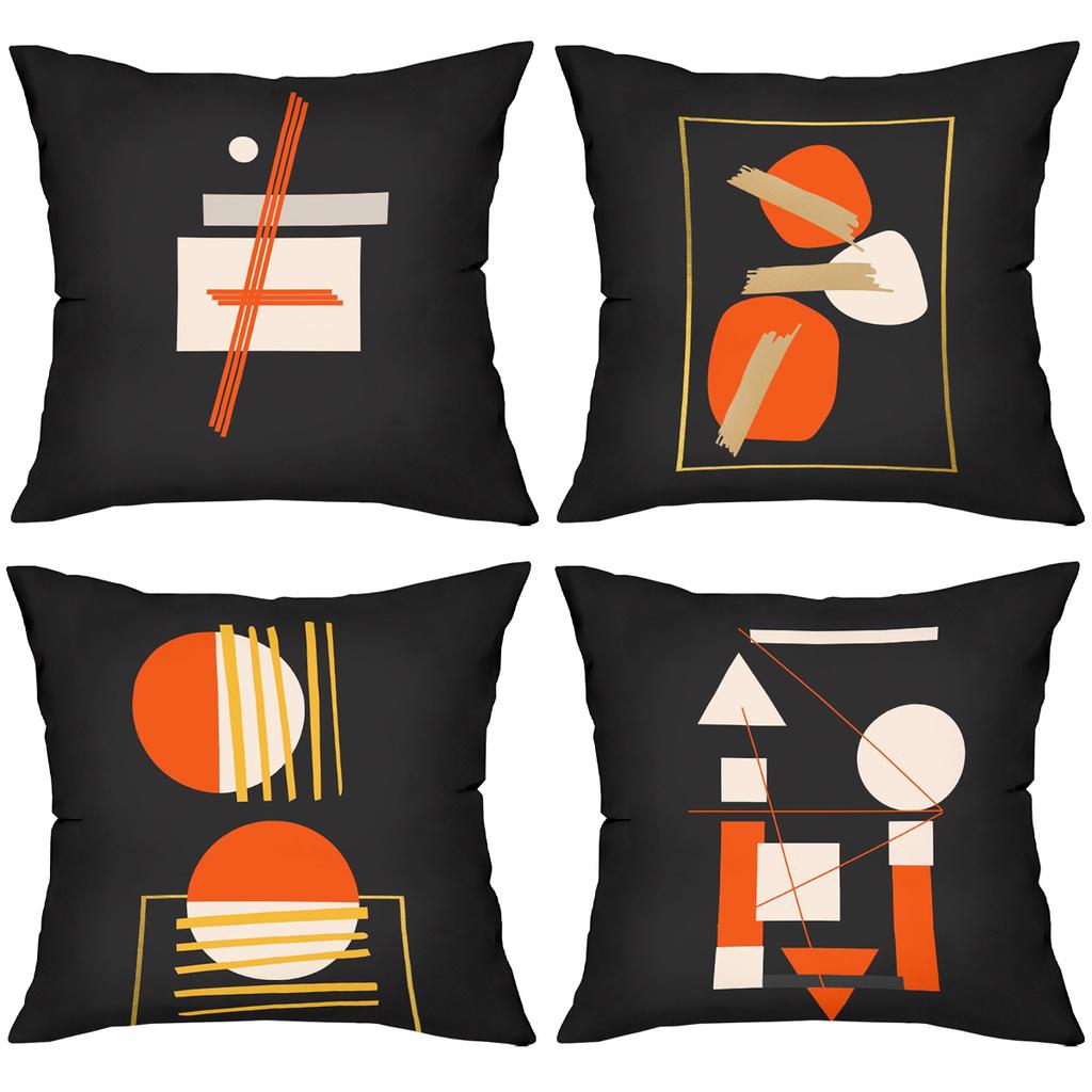 Modern Geometric Pattern Black Throw Pillow Covers Polyester Pillowcase, Sofa Decorative Cushion Cov Headboard Pillow