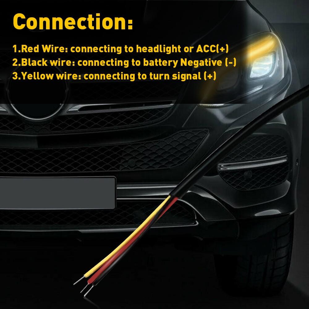 2 x 60CM Amber Slim Sequential Flexible LED DRL Turn Signal Strip For Headlight
