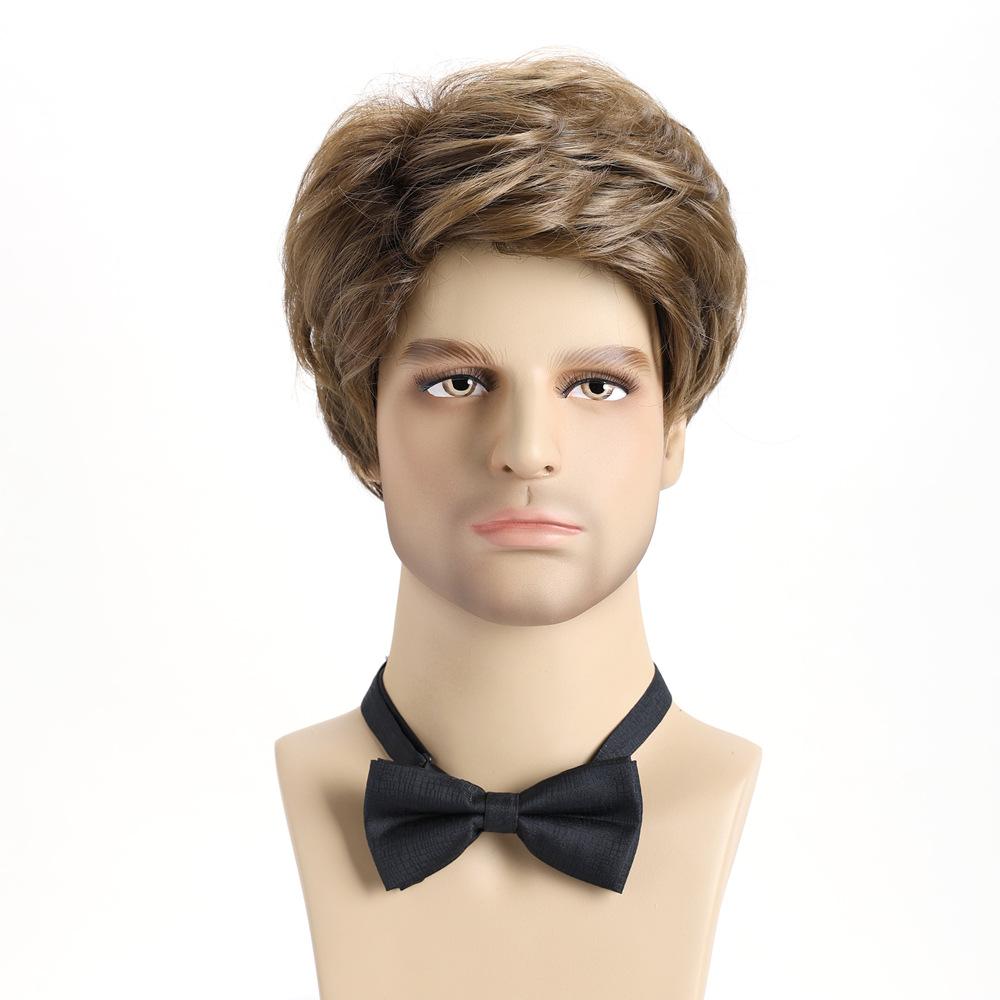 

Western Style Men’s Natural Look Fluffy Synthetic Full Wig Fashion Short Mixed Brown Color Wig коричневий