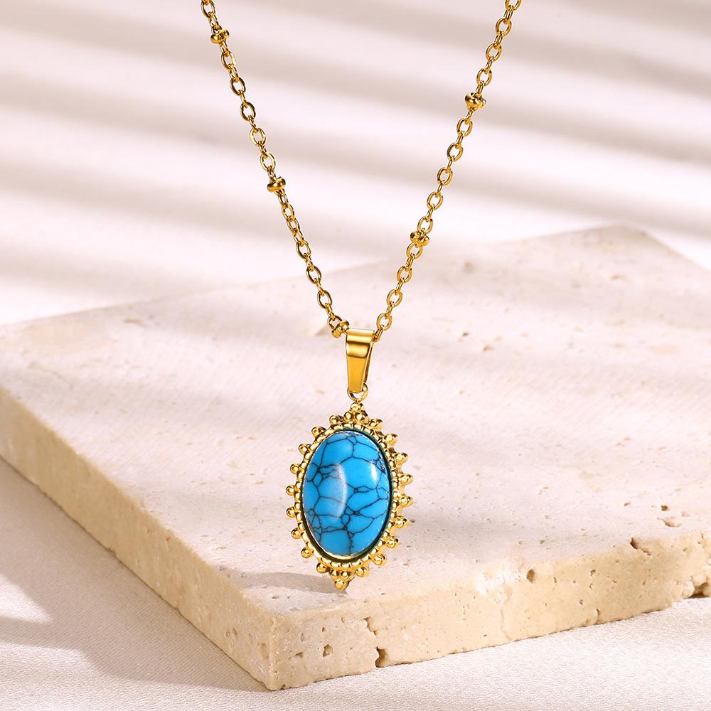 Fashions Natural Stone Oval Opal Necklaces for Women Classic Gold Color Chain Necklace Cute Stainless Steel Jewelry 2024 New In