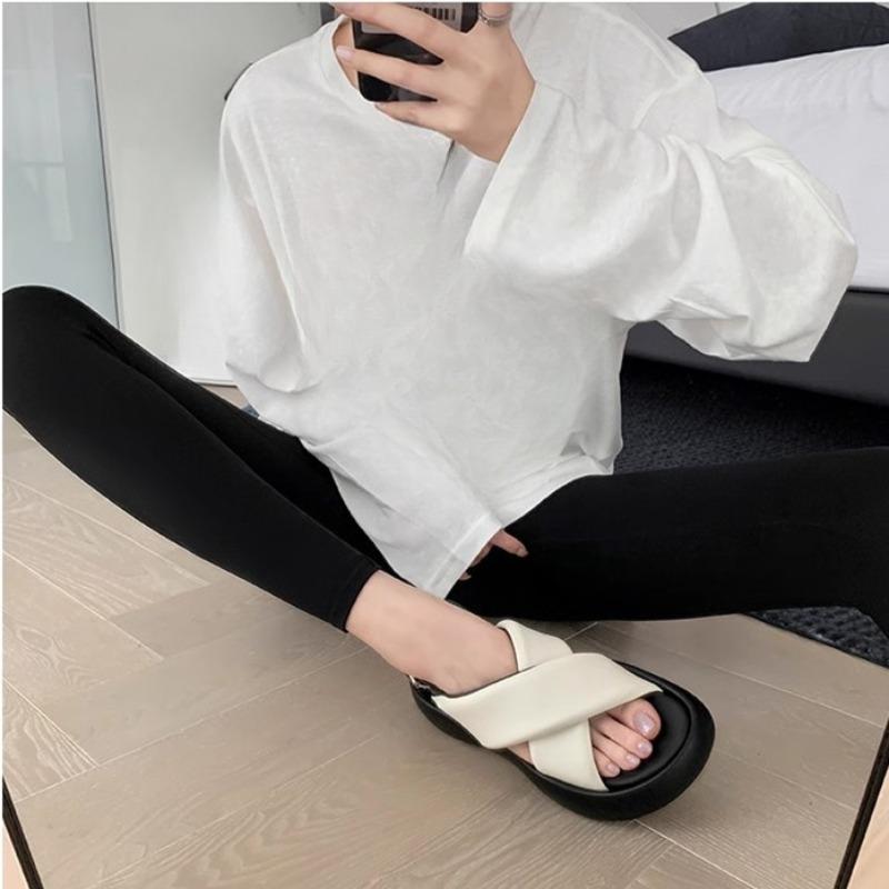 Cross-strap Casual Thick-soled Bubble Bread Sandals Women's New Style Shoes