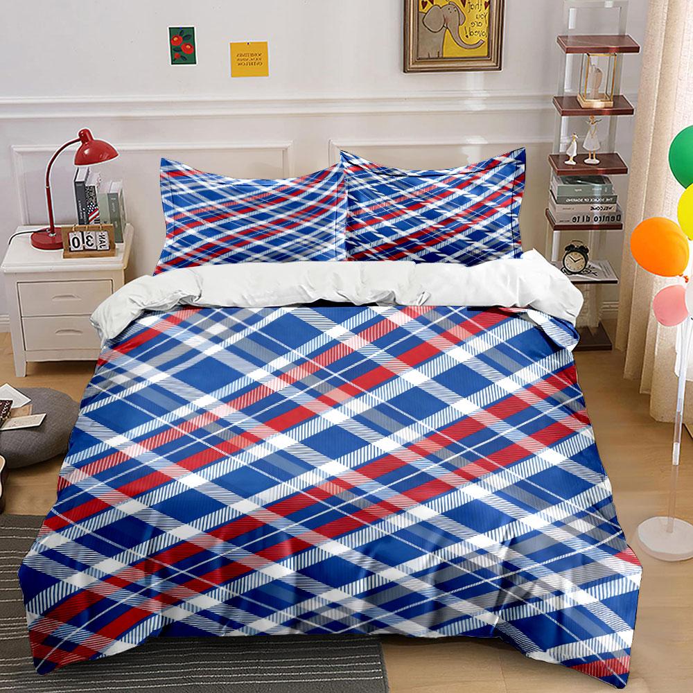 Red, Blue, White Plaid. Bedding Sets Duvet Cover Sets Duvet Covers Pillowcases(1 * Duvet Cover 2 * Pillowcases Without Duvet Insert)