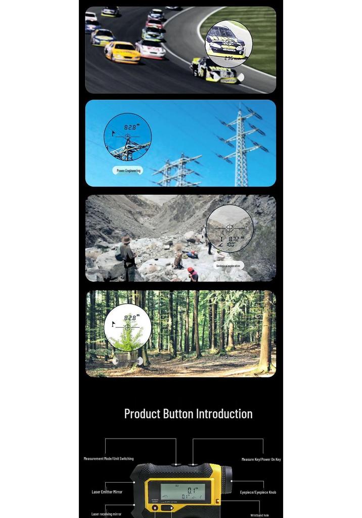 HUILE HL600 Handheld Laser Rangefinder Telescope with Dual Screen - 800m, 1000m, 1200m, 2000m