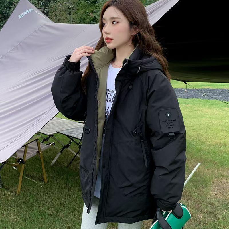 

Мужчины Женщины С Одинаковой Курткой С Хлопковой Подкладкой Осень И Зима Фрак С Капюшоном Ветрозащитная Пара Короткая Уличная Куртка Тренд XS чёрный