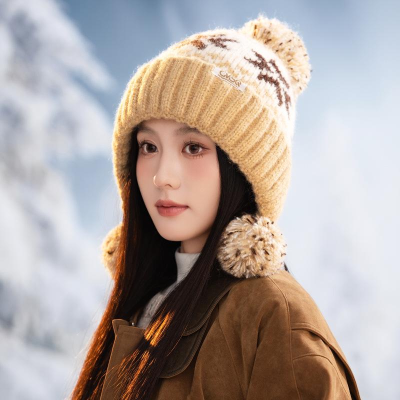 Korean Style Fashionable and Versatile Autumn and Winter Hat for Women with Velvet Rabbit Hair Ear Protection Warm Knit Hat Big Head Wool Hat