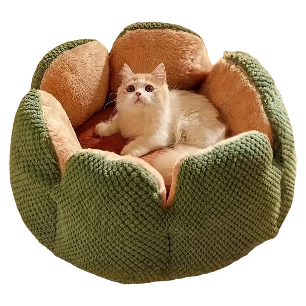 Blütenförmiges Haustierbett, Plüsch-Rundes Hunde- & Katzenkissenmatte mit Stricktextur, Ultraweiches Warmes Nest für Kätzchen und Welpen im Winter