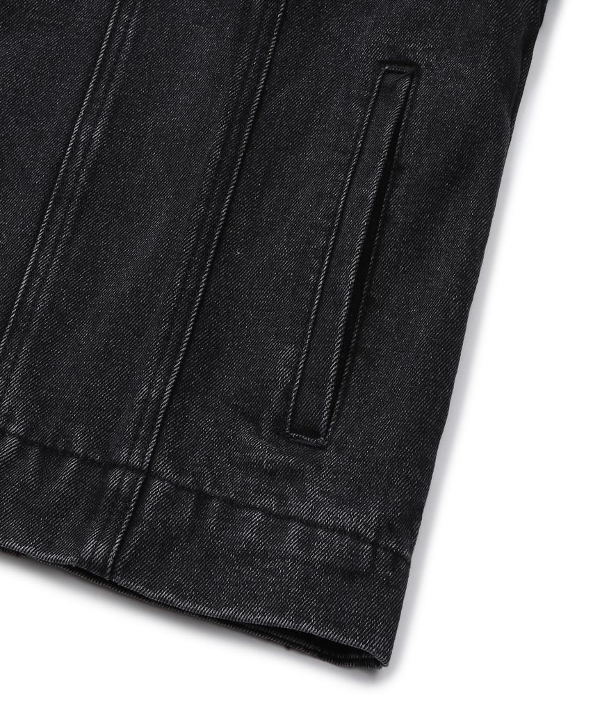 Connect Kinloch [Semi-Over] Washed Denim Biker Jacket (Black)