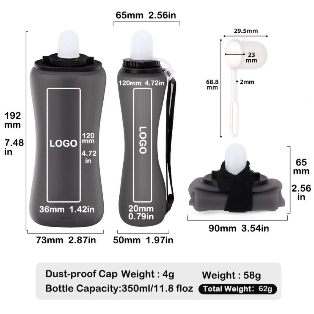 Handheld Collapsible Cycling Bottle 350ml Capacity Wide Mouth Hydration Bottle Silicone Water Bottle Gym