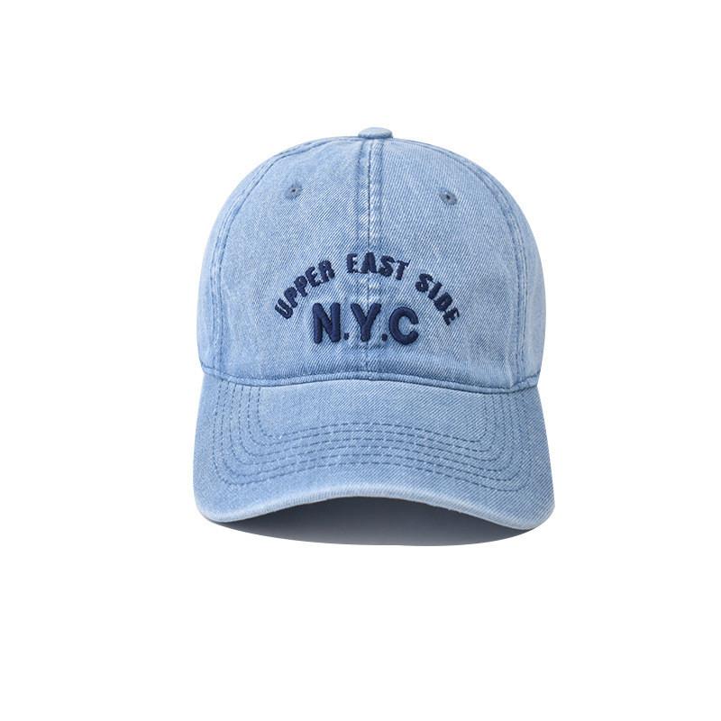 Embroidered Letter Nyc Denim Cap With Curved Brim And Windproof For Use Outdoor