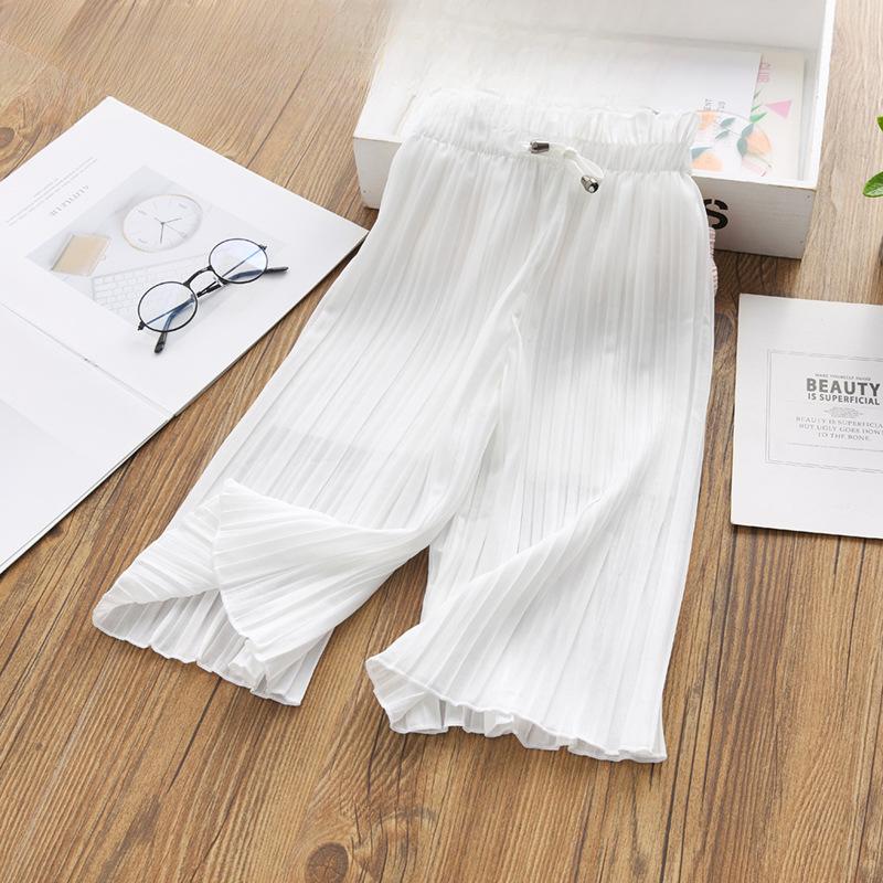 

Детские летние брюки Ice Silk Wide Leg, однотонные дышащие брюки, юбка, укороченные брюки для девочек 120