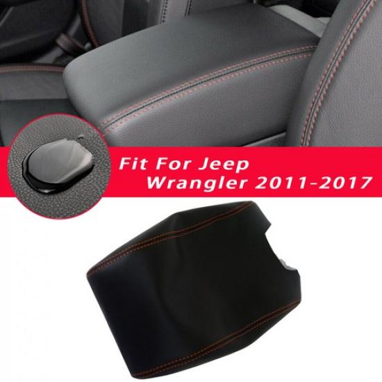 For Jeep Wrangler 2011-2017 Center Console Lid Leather Armrest Pad Cover Black
