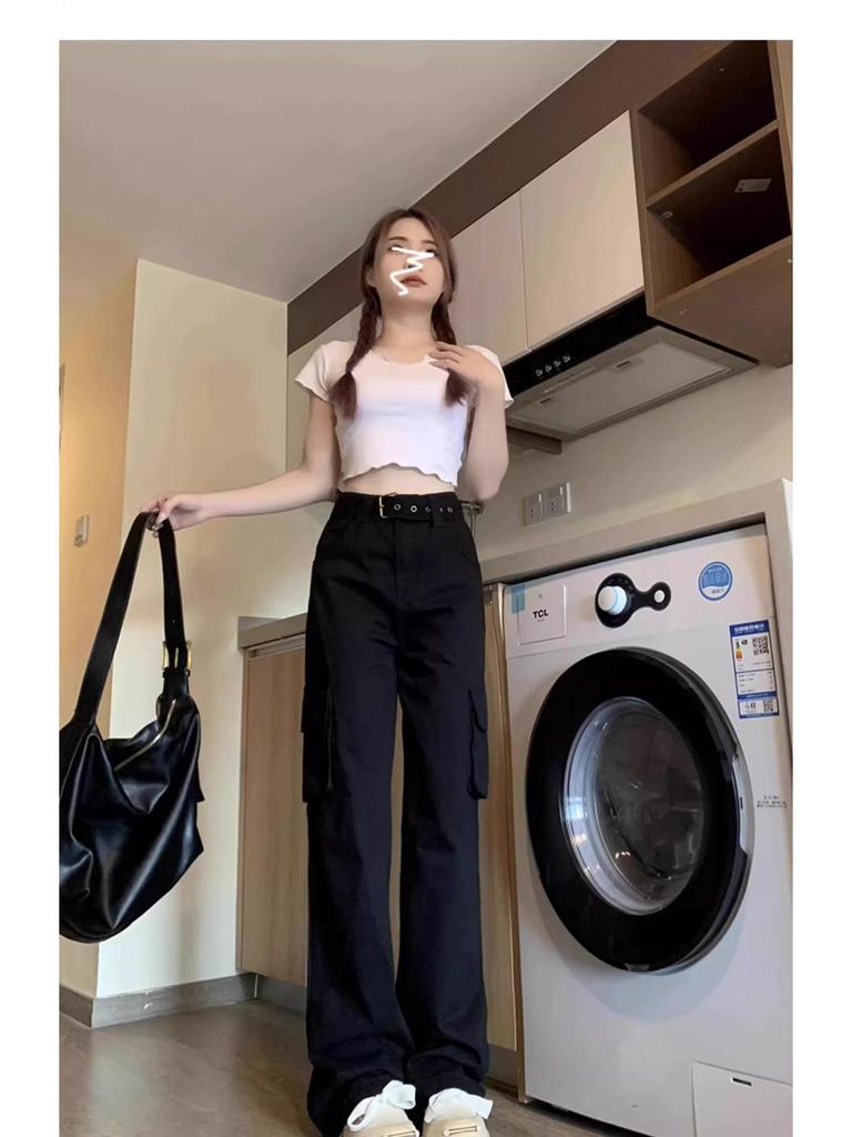 Women's High-Waisted Gray Flared Cargo Pants - Spring 2025 Collection