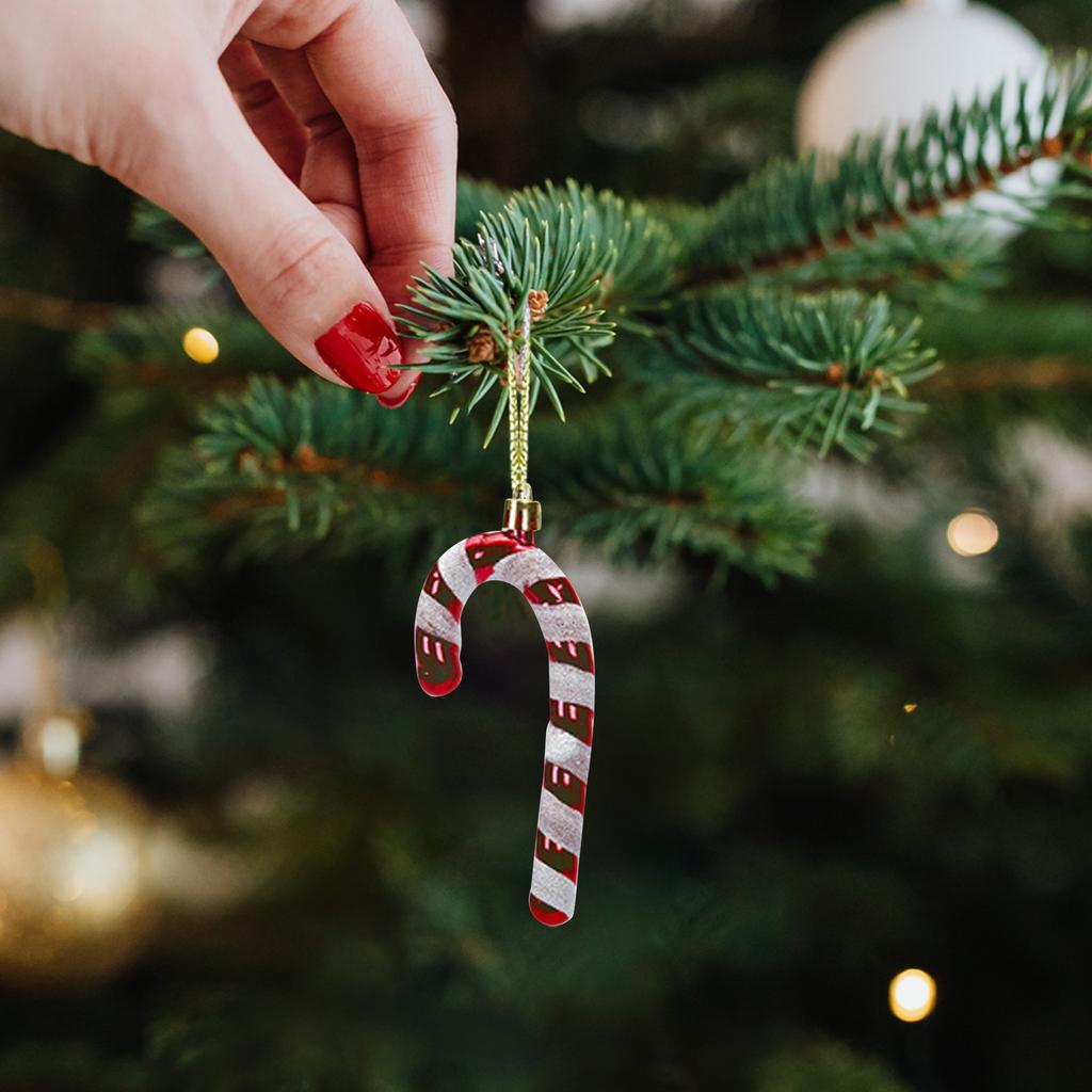 Christmas Candy Cane Shaped Ornament 6PCS Set Swirl Pattern Design Holiday Festive Tree Hanging Decor Unique Xmas Decor Gift